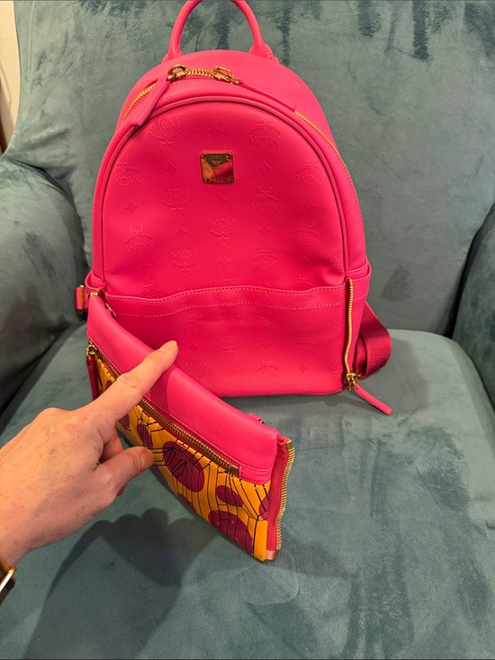 MCM Hot Pink Backpack with Yellow & Plum Patterned Front Pocket LIKE BRAND NEW! main image 4